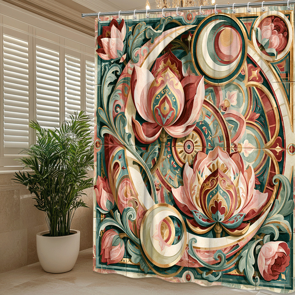 Custom Printed Bath Curtain — custom printed polyester bath curtain detail view