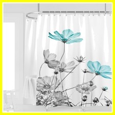 Clawfoot Tub Shower Curtain, Extra Wide, Teal Floral, 180" W x 70" L — custom printed polyester bath curtain