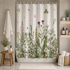 Summer Beige Shower Curtain 72x72in, Art Wildflowers — custom printed polyester bath curtain