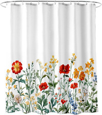 Wildflower Garden Shower Curtain, Watercolor Meadow Floral Design 72X72 Inch Pol — custom printed polyester bath curtain