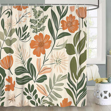 Cute Floral Shower Curtain, Vintage Boho Shower Curtains for Bathroom, Cute Aest — custom printed polyester bath curtain
