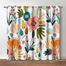 Jekeno Floral Blackout Curtains, Boho Colorful Flowers Print Decor for Home B... — custom printed polyester bath curtain