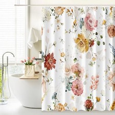 Modern Red Yellow Pink Floral Bathroom 71"W x 71"L (Pack of 1) Colorful Floral — custom printed polyester bath curtain