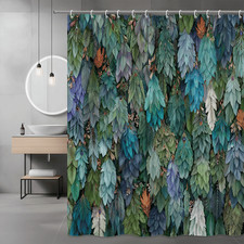 Boho Feather Print Shower Curtain, Multicolor Leaf Pattern — custom printed polyester bath curtain