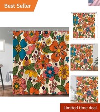 Retro Boho Floral Shower Curtain, Funky Hippy Cute Flowers Colorful Shower Cu... — custom printed polyester bath curtain