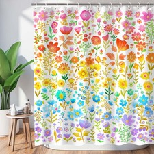 Metawu Boho Style Shower Curtain with Hooks Watercolor Floral Plant Shower Cu... — custom printed polyester bath curtain
