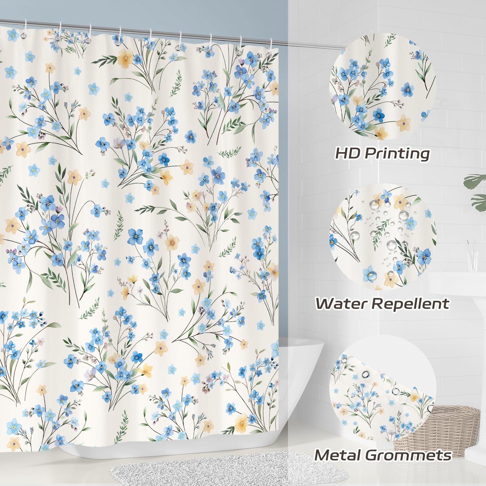 Custom Printed Bath Curtain — custom printed polyester bath curtain detail view