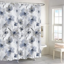 Yanutan Blue Gray Floral Shower Curtain,Blue Grey Flower Shower Curtain Set f... — custom printed polyester bath curtain