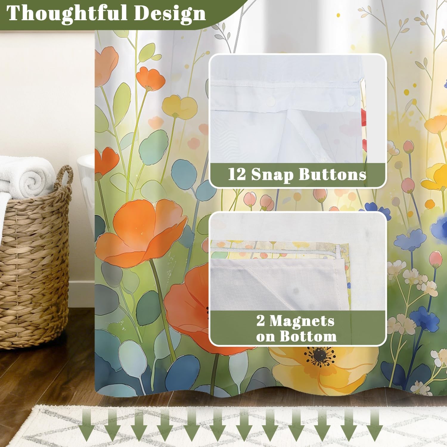 Custom Printed Bath Curtain — custom printed polyester bath curtain detail view