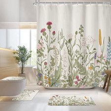 Wildflower Botanical 4Pcs Bathroom 72"W x 72"L (Pack of 4) 01green(4pcs) — custom printed polyester bath curtain