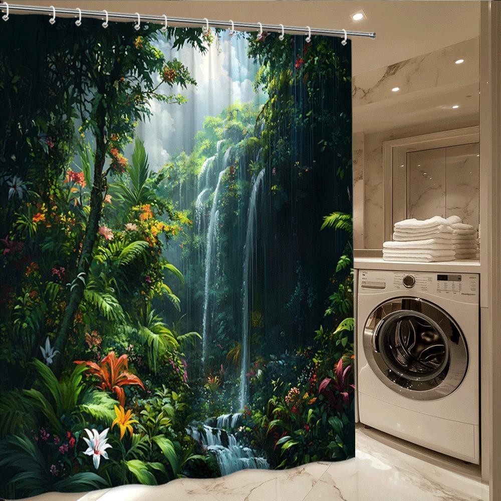 Custom Printed Bath Curtain — custom printed polyester bath curtain detail view