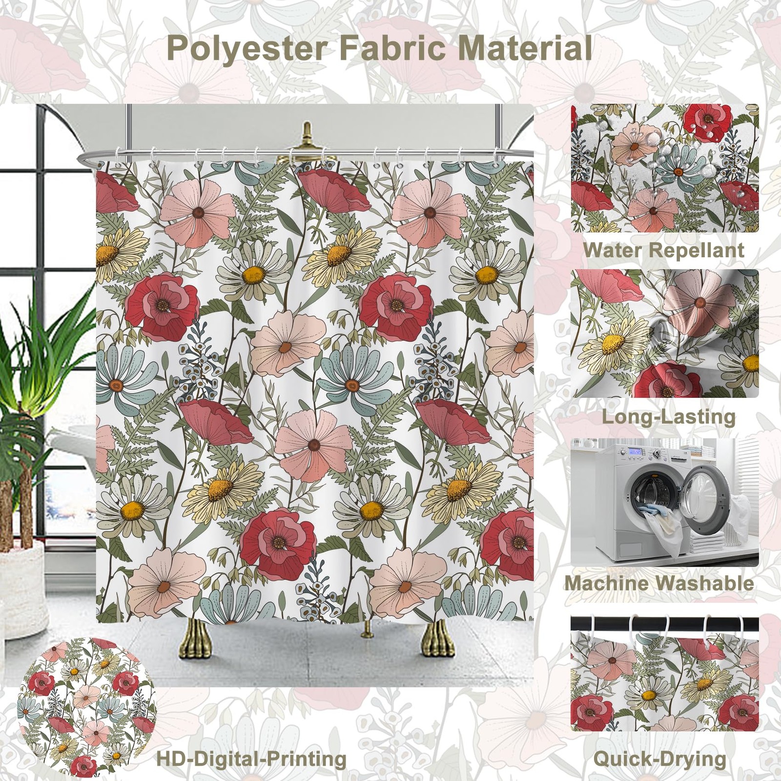 Custom Printed Bath Curtain — custom printed polyester bath curtain detail view