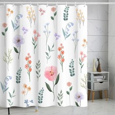 Bathroom Shower Curtain, Retro Modern Floral Curtains Decor Set, Polyester Fa... — custom printed polyester bath curtain