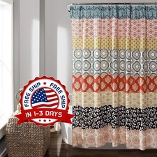 Bohemian Stripe Shower Curtain Turquoise/Orange Anthropologie Boho Quatrefoil US — custom printed polyester bath curtain