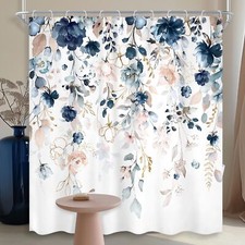 Cortina de ducha con diseño floral azul y rosa de 60 x 72 pulgadas, accesorios — custom printed polyester bath curtain