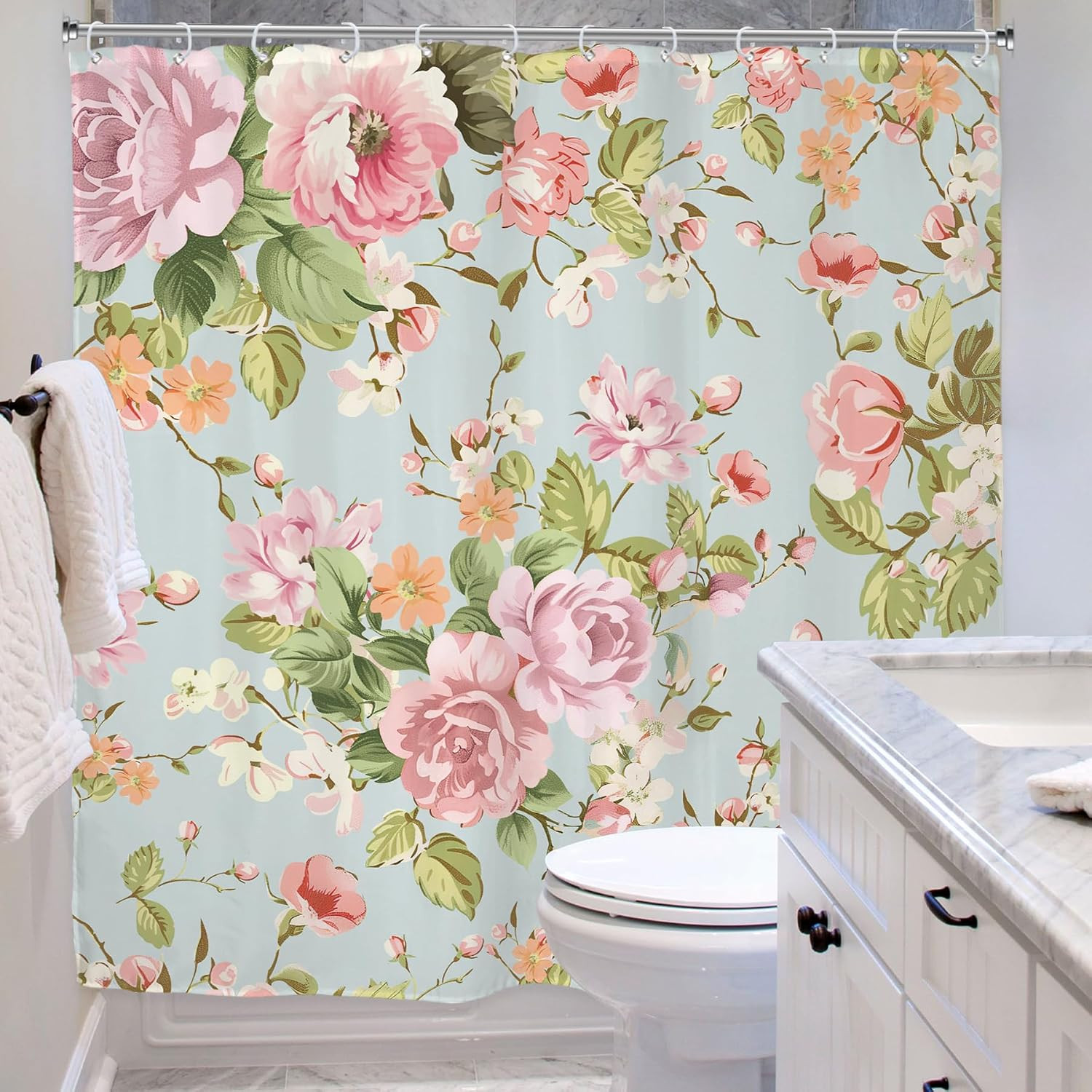 Custom Printed Bath Curtain — custom printed polyester bath curtain detail view