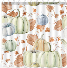 Fall Watercolor Pumpkin Autumn Shower Curtain for Bathroom Floral Happy — custom printed polyester bath curtain