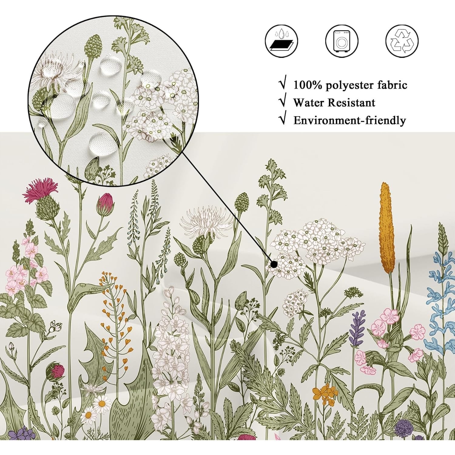 Custom Printed Bath Curtain — custom printed polyester bath curtain detail view