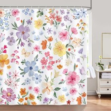 Colorful Floral Shower Curtain Watercolor Spring Wildflower Decor 72x72 Inch — custom printed polyester bath curtain