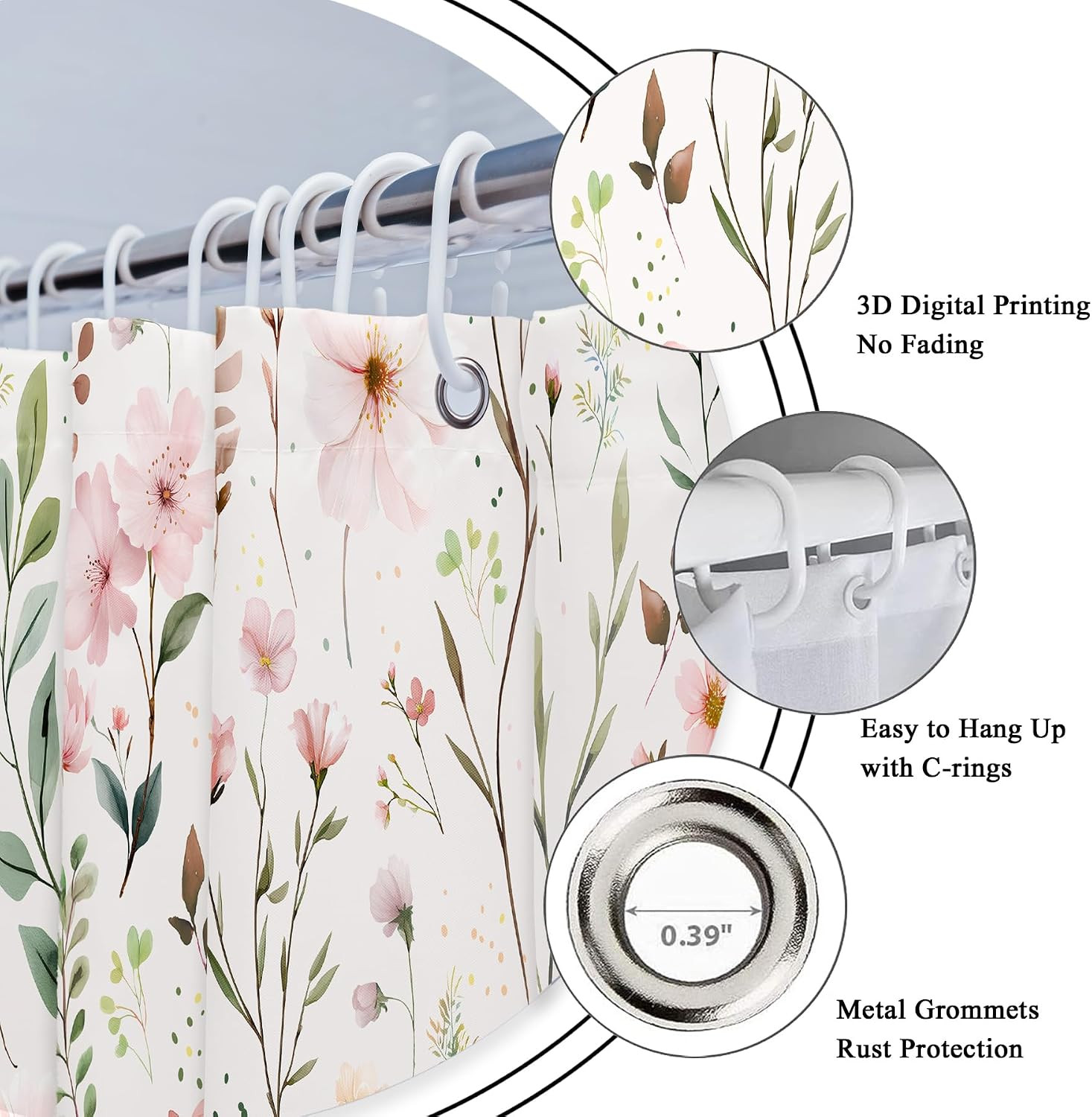 Custom Printed Bath Curtain — custom printed polyester bath curtain detail view