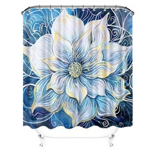 Blue Floral Shower Curtain Flower Bathroom Modern Waterproof Fabric 72x72 Inch — custom printed polyester bath curtain