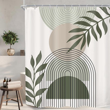Sage Green Boho Shower Curtain 72Wx72H Abstract Modern Mid Century Bathroom Deco — custom printed polyester bath curtain