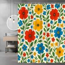 Vibrant Floral Shower Curtain with Colorful Flowers on Cream Background — custom printed polyester bath curtain