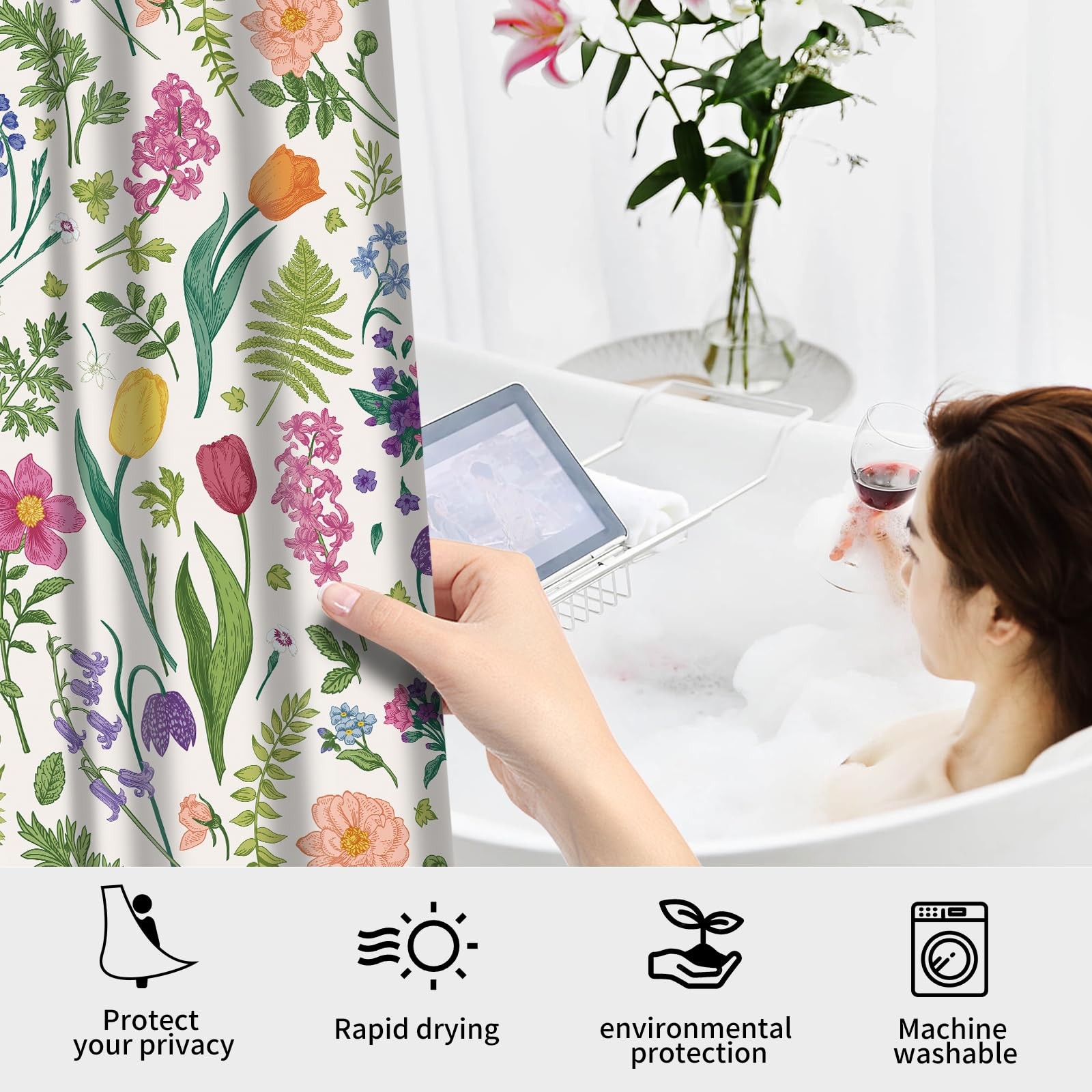 Custom Printed Bath Curtain — custom printed polyester bath curtain detail view