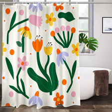 Retro Vintage Flowers 70S 80S Shower Curtain Washable Waterproof Fabric Aestheti — custom printed polyester bath curtain