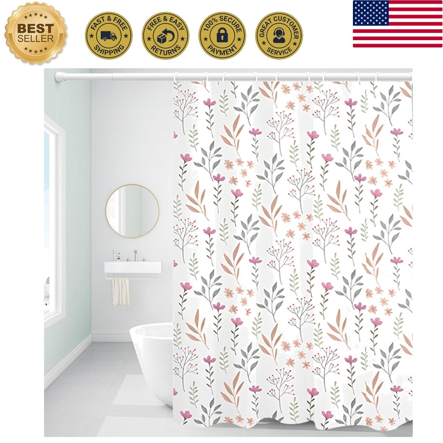 Custom Printed Bath Curtain — custom printed polyester bath curtain
