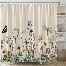 Vinatge Floral Shower Curtain Wildflower Botanical Retro Flower Herbs Plant Butt — custom printed polyester bath curtain
