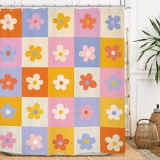70s Groovy Funky Shower Curtain Set Retro Flower 60x71 Inches Y2K Aesthetic — custom printed polyester bath curtain