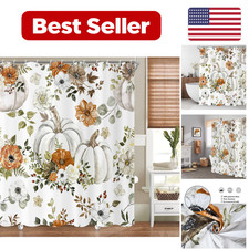 Shower Curtain Set 12 Pack 72"W x 72"L (Pack of 1) Fall Pumpkin With Floral-1 — custom printed polyester bath curtain