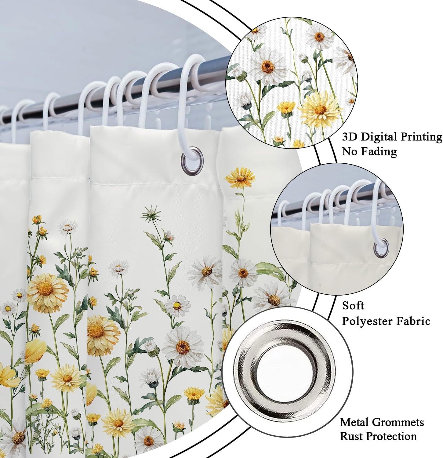 Custom Printed Bath Curtain — custom printed polyester bath curtain detail view
