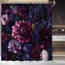 Black Floral Shower Curtain Gothic Purple Flower,72x72 inch — custom printed polyester bath curtain