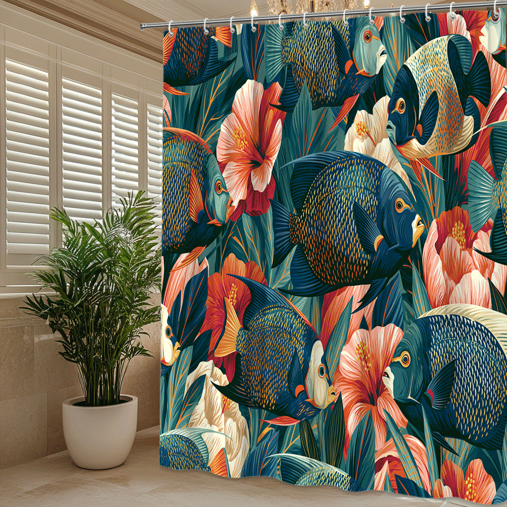 Custom Printed Bath Curtain — custom printed polyester bath curtain detail view