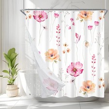 Watercolor Flower Shower Curtain Liner Set Pink Beige PEVA 70x78 Inch — custom printed polyester bath curtain