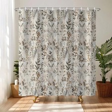 Wildflower Beige Vintage Botanical Shower Curtain 72x72 Inches — custom printed polyester bath curtain