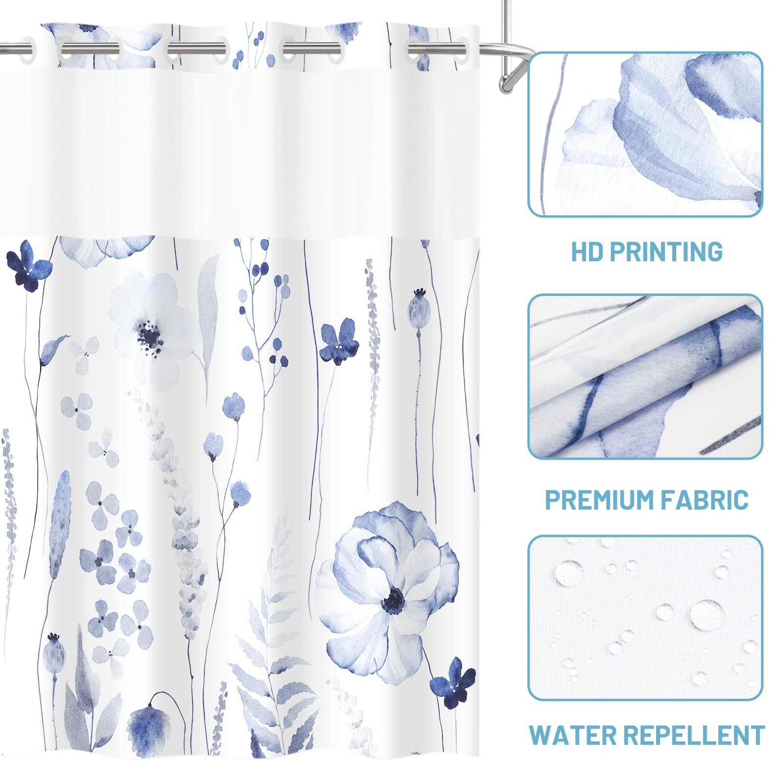 Custom Printed Bath Curtain — custom printed polyester bath curtain detail view