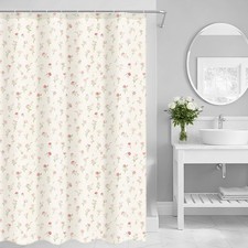 Floral Shower Curtain, Linen Blend Farmhouse Cottagecore Boho Bathroom Curtain, — custom printed polyester bath curtain
