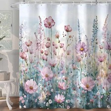 Pink Floral Watercolor Plants Leaves Art Shower Curtain 12 Hooks 72x72 — custom printed polyester bath curtain