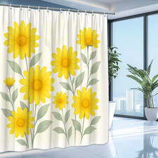 Floral Yellow Daisy Shower Curtain for Bathroom Decor — custom printed polyester bath curtain
