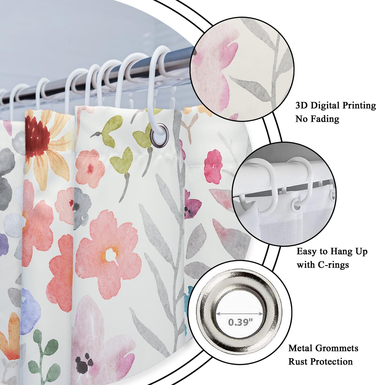 Custom Printed Bath Curtain — custom printed polyester bath curtain detail view