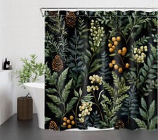 Plant Botanical Tropical Green Leaf Shower Curtain Bathroom Accessories Set — custom printed polyester bath curtain