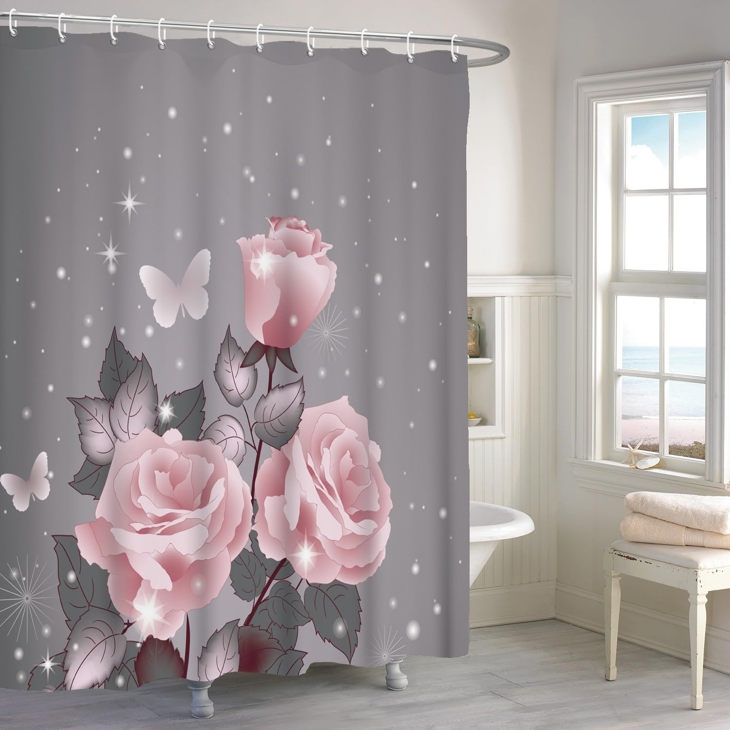 Custom Printed Bath Curtain — custom printed polyester bath curtain detail view