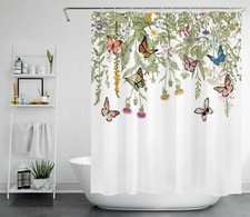 Floral Butterfly Shower Curtain Botanical Herbs Flower Bathroom Accessories Set — custom printed polyester bath curtain