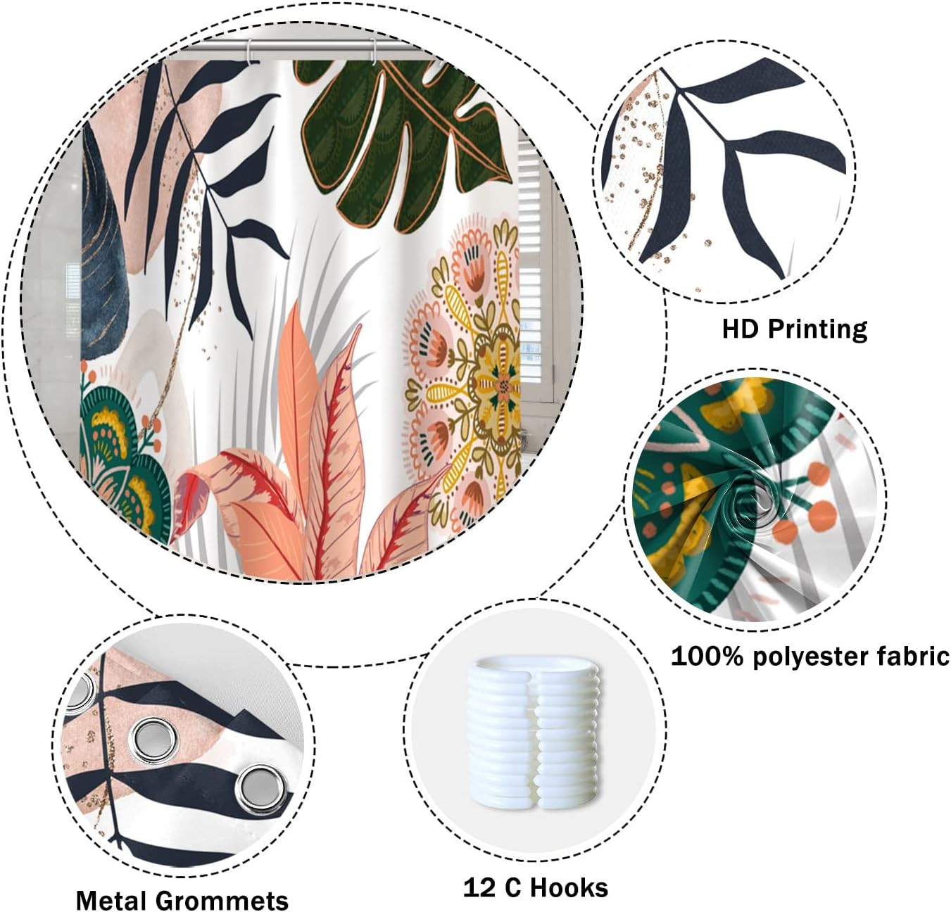 Custom Printed Bath Curtain — custom printed polyester bath curtain detail view
