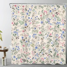 Rustic Wildflower Shower Curtain Pink And Blue Floral Hooks 72x72 Inch Set — custom printed polyester bath curtain