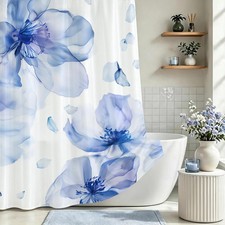Blue Floral Shower Curtain Navy Blue Watercolor Fabric 72x72 Inch Decor — custom printed polyester bath curtain