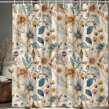 Boho Floral Shower Curtain 72x72,Farmhouse Bathroom Decor — custom printed polyester bath curtain